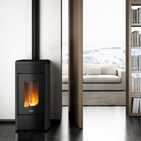 Freepoint – Poêle à granulés étanche 12 kW – Chambre de combustion en fonte – Système EASY START – Sortie fumées Ø 80 mm – Classe A+ flamme verte