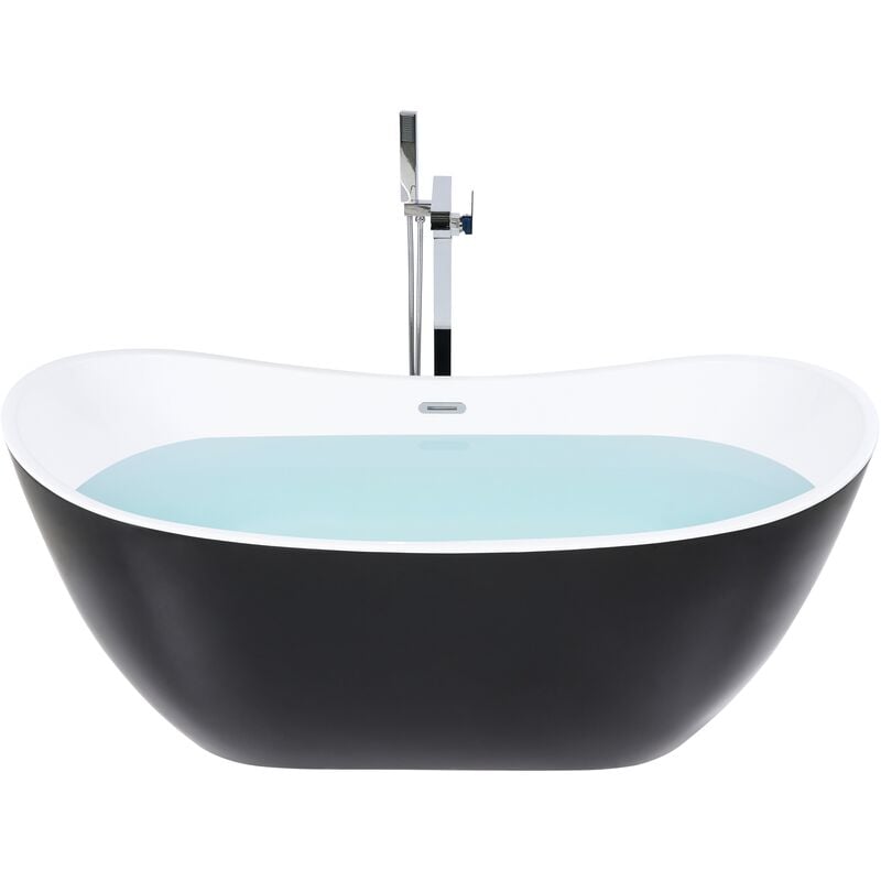 Beliani - Modern Bath Tub Black Acrylic Oval Overflow System Freestanding 170 cm Antigua