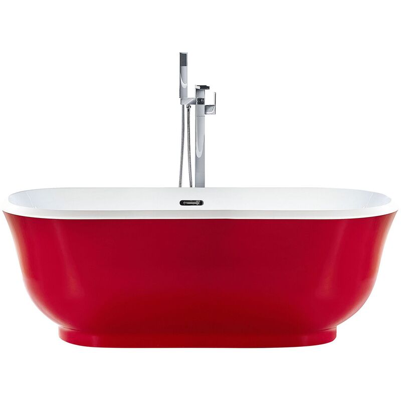 Freestanding Bathtub Sanitary Acrylic Oval Rounded Edges Red Tesoro - Red