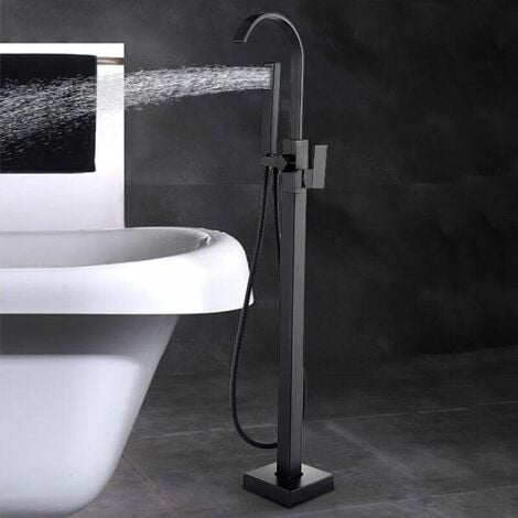 ZAMERY Freestanding Bath Tap Rozin Bathroom Floor Mounted Tub Tap Waterfall Spout with Handheld Shower Cold and Hot Single Handle Tap