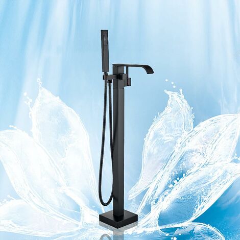 Freestanding Bath Taps Bathroom Mixer Tap Bathtub Tap Handheld Shower Head Floor Mounted Brass Black 360 ° Filler Spout Cold and Hot