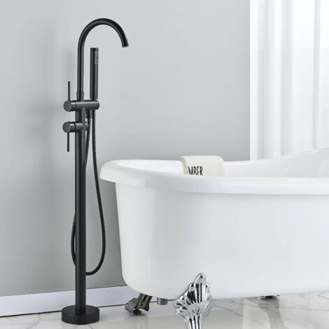 Freestanding Bath Taps Black Bath taps Bath Mixer Taps Floor Mounted Bathtub tap Bathroom Mixer 2-Handheld Shower Mixer Tap 360° Filler Spout and Hot Shower taps