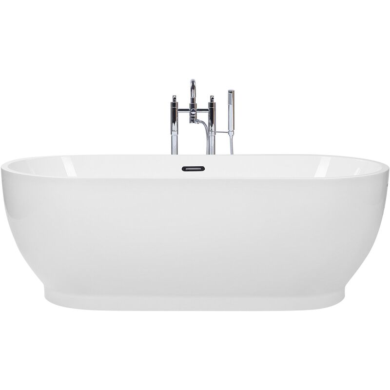 Modern Freestanding Bathtub Oval Glossy Acrylic White Levera - White