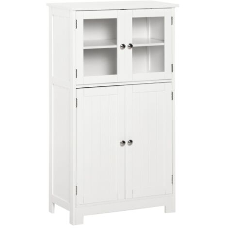 Freestanding Bathroom Floor Cabinet with 2 Drawers, Adjustable Shelves, Tempered Glass Door - Wooden Storage Unit for Kitchen, Living Room, and Hallway