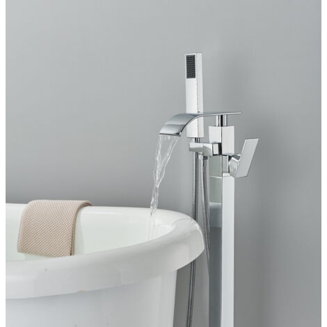 Freestanding Bathtub Faucet, Floor Mount, Freestanding Tub Filler, Shower Mixer Taps, Two Water Modes, 360° Swivel Spout, for Bathing & Showering Pet Bathing Cleaning Drains Toilet Flushing