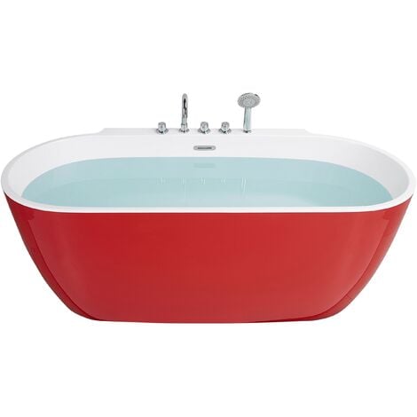 Freestanding Bathtub Sanitary Acrylic Oval Rounded Edges 170 x 80 cm Red ROTSO