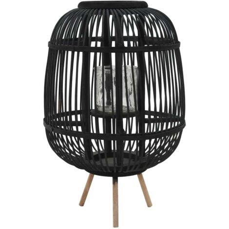 Freestanding Candle Lantern Holder Bamboo Black vidaXL