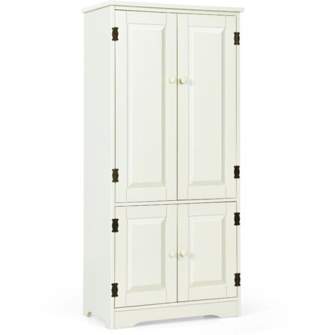 Freestanding Floor Cabinet Wooden Storage Organizer Chest with Adjustable Shelf White