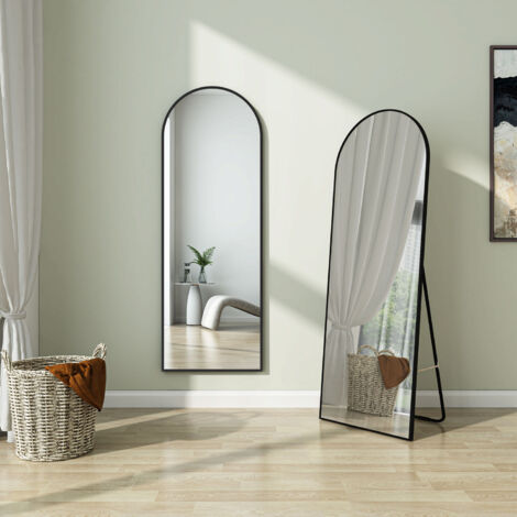 FreeStanding Floor Mirror Arched Dressing Mirror with Black Framed,Wall Mounted Home Decor Mirrors 150x50cm