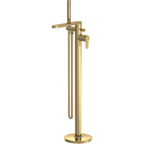 Freestanding Round Bath Shower Mixer Tap - Brushed Brass