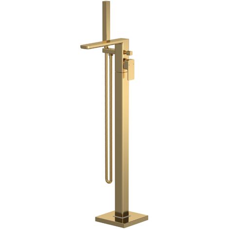 Freestanding Square Bath Shower Mixer Tap - Brushed Brass