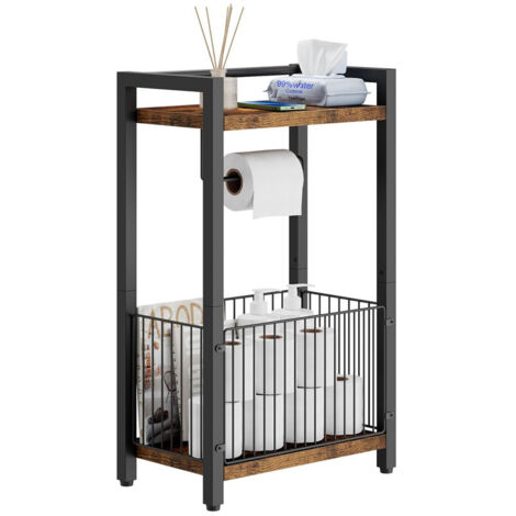 Freestanding Toilet Paper Holder Stand with Storage Shelf, Bathroom Toilet Tissue Roll Dispenser with Extra Space for Rolls and Magazines