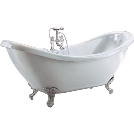 main image of "Freestanding Traditional Double Ended Slipper Bath With Chrome Ball And Claw Feet 1750mm - Marlow By Synergy"