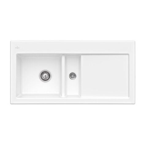 Fregadero 1 seno y medio VILLEROY ET BOCH Subway 60 100 x 51 cm desagüe derecho Snow White CeramicPlus con desagüe automático