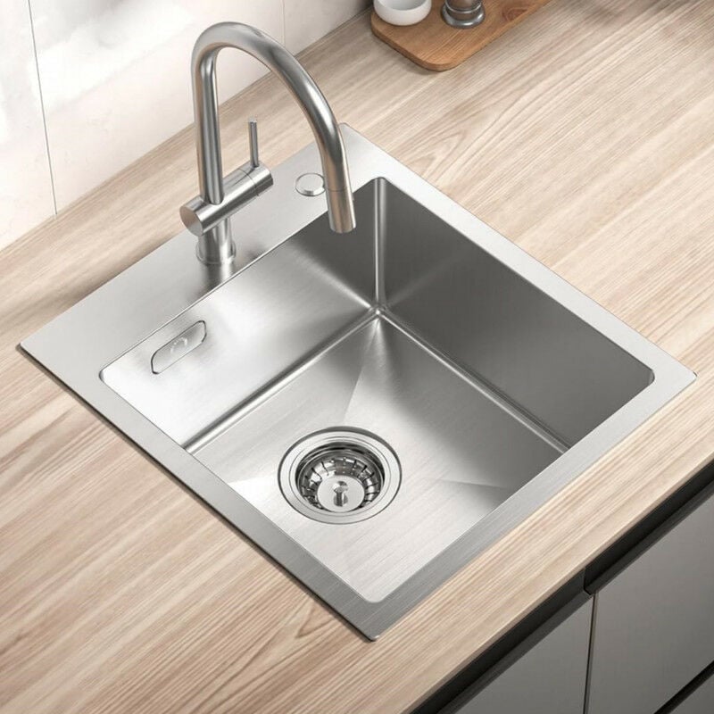 

Fregadero 1 senos 40 × 45 cm Fregadero de cocina 304 de empotrar o empotrar, con sifón, rebosadero y dispensador de jabón gratuito - Cecipa