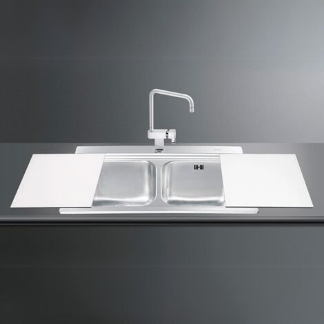 Fregadero 90x50 cm 2 tinas vidrio blanco