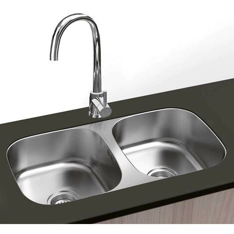 GRESINEX Fregadero Atenas Redondo Bajo Encimera 74.5 x 41 - 2 Senos - Acero INOX