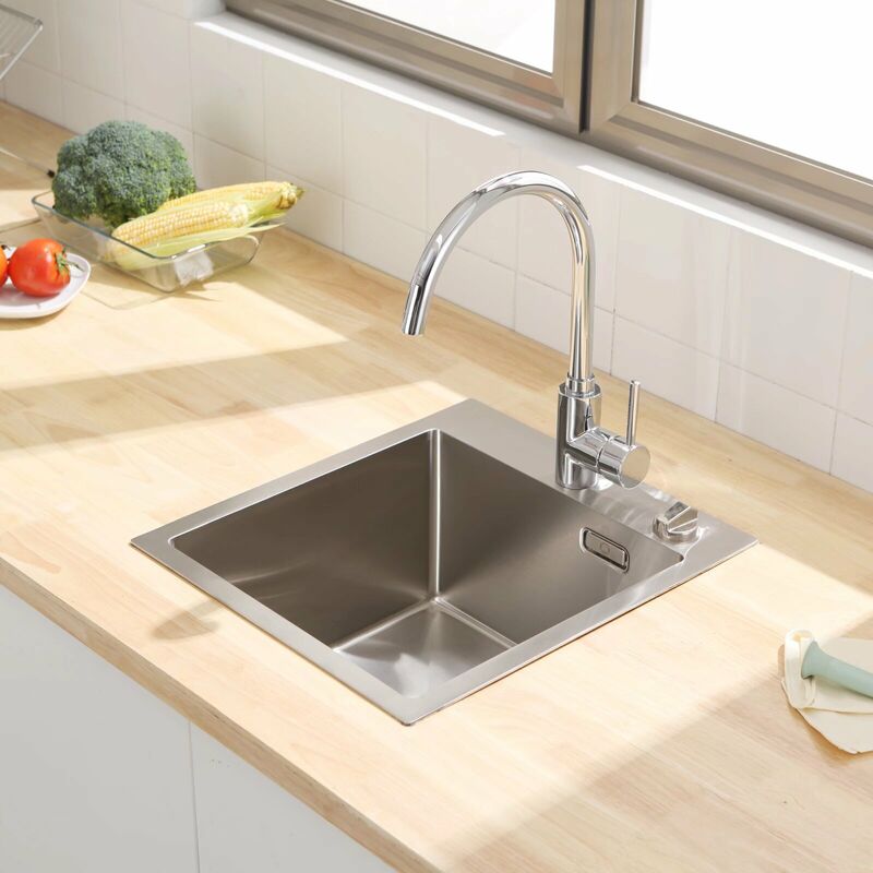 

Fregadero 1 seno 40 × 45 cm Fregadero de cocina 304 de empotrar o empotrar, con rebosadero y kit de sifón automático - Cecipa