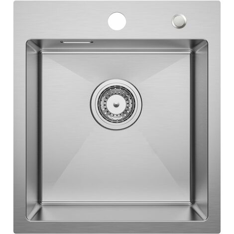 Fregadero CECIPA 1 Tazón 40 x 45 CM, Fregadero de Cocina con Dispensador de Jabón + Sifón, Fregaderos Cuadrados en Acero Inoxidable Cepillado 304, Sobre Encimera o Empotrado, Desagüe Rápido Sin Ruido