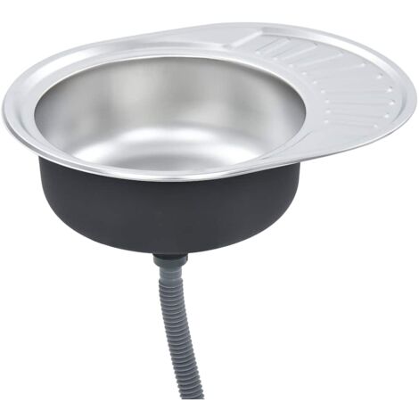 vidaXL Fregadero cocina con colador y sifón acero inoxidable ovalado - Argento