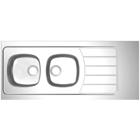 Fregadero con 2 cubetas y 1 escurridor de acero inoxidable 18/10 140 x 60 mm