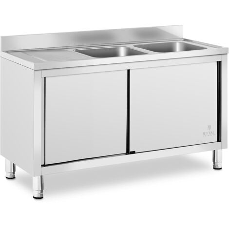 Fregadero de acero inoxidable sobre mueble 2 bandejas de acero inoxidable 500 x 400 x 300 mm profesional 140005014