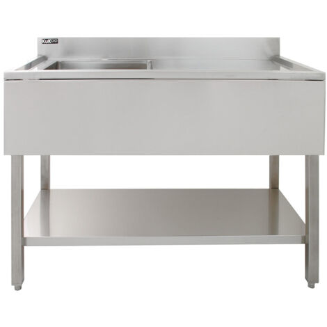 Fregadero de Cocina 1 Seno Acero Inox (90x120x60cm) Escurridor Derecha Lavabo Comercial Profesional Restauración Gastronomía con Pies Ajustables,Protector contra Salpicaduras+Tapón Colador GRATIS