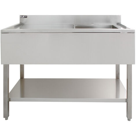 Fregadero de Cocina 1 Seno Acero Inox (90x120x60cm) Escurridor Izquierda Lavabo Comercial Profesional Restauración Gastronomía con Pies Ajustables,Protector contra Salpicaduras+Tapón Colador GRATIS