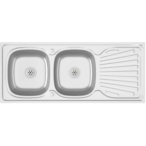 Fregadero de cocina doble seno acero inoxidable 1200x600x155 mm vidaXL - Plateado