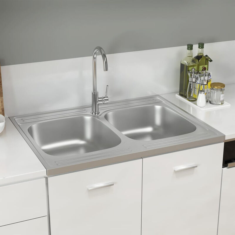 

Fregadero de cocina 2 senos acero inoxidable 800x600x155 mm