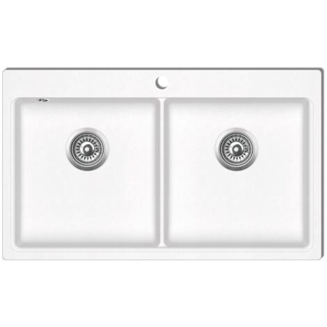 Fregadero de cocina bajo encimera de 2 senos de granito blanco cremoso 020002312