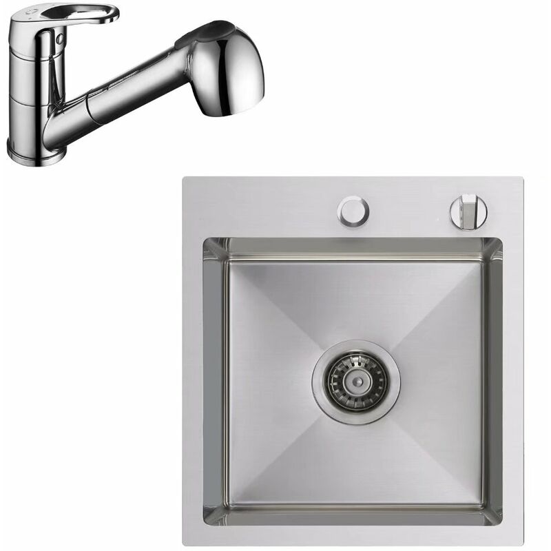 

Fregadero de Cocina 1 Secuencia 40 × 45 cm + Grifo Cocina Ducha Mano Fregadero de Acero Inoxidable 304 Empotrado o Montaje Sobre Encimera Al menos 40