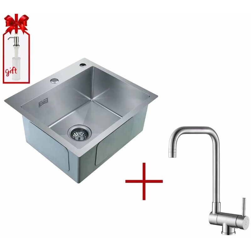 

Fregadero de Cocina + Grifo de Cocina Plegable Giratorio 540 ° con 2 Tipos de Efecto, Acero Inoxidable Cepillado, Fregadero de Cocina 50 × 45 CM Con