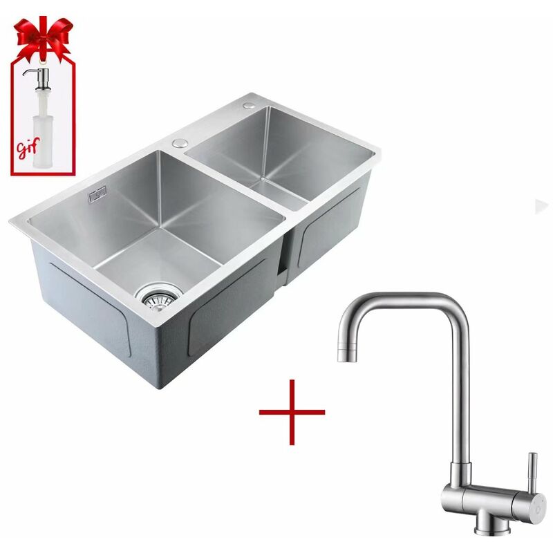 

Fregadero de Cocina + Grifo de Cocina Plegable Giratorio 540 ° con 2 Tipos de Efecto, Acero Inoxidable Cepillado, Fregadero de Cocina 78 × 43CM Con