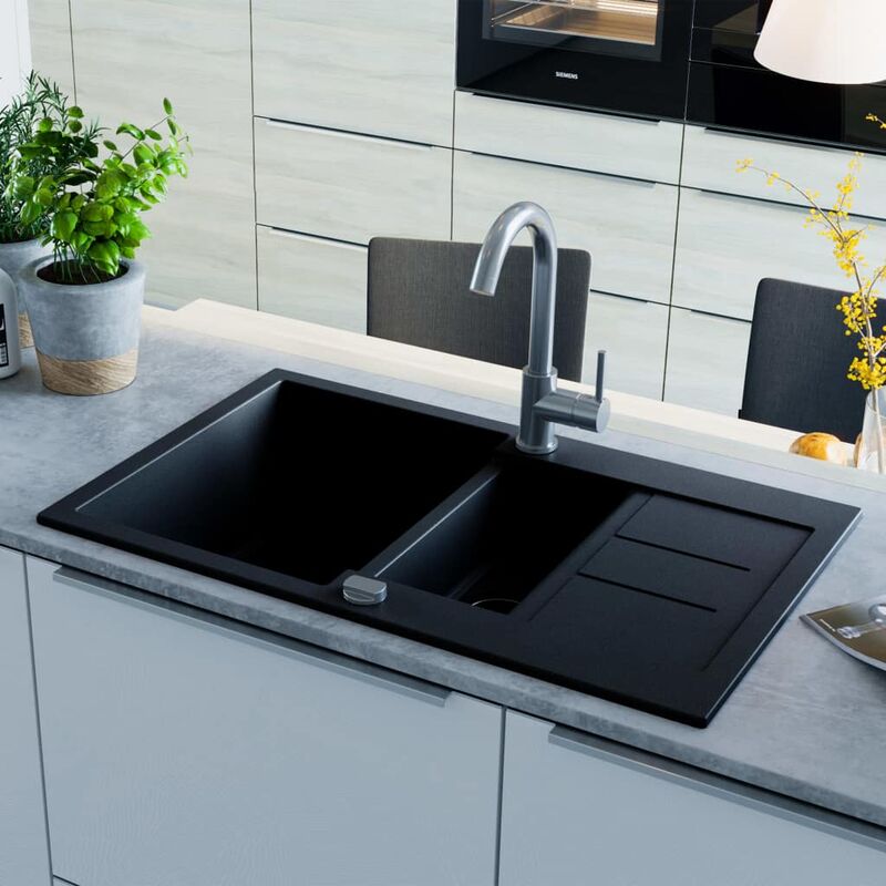 

Fregadero de cocina con 2 senos granito negro