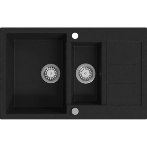 Fregadero de cocina con 2 senos granito negro vidaXL