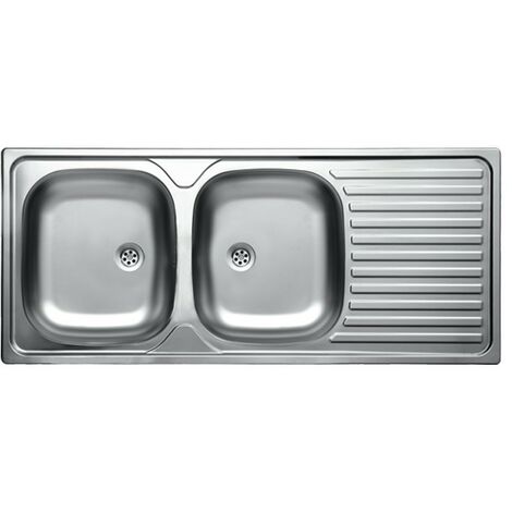 Fregadero de cocina con dos cubetas de acero y escurridor a la derecha 50x116 cm