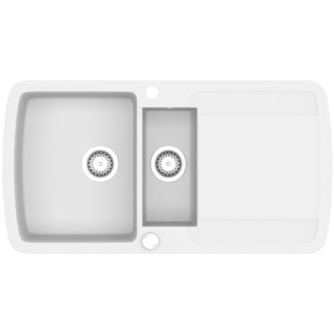 Fregadero de cocina con dos senos de granito blanco