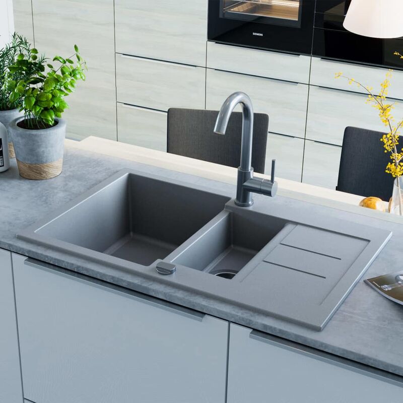

Fregadero de cocina con dos senos granito gris