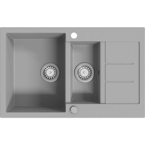 Fregadero de cocina con dos senos granito gris vidaXL
