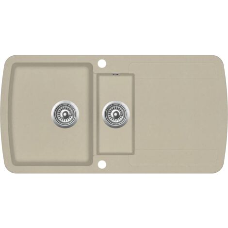 Fregadero de cocina con lavabo doble 96 x 50 cm granito beige 020002339