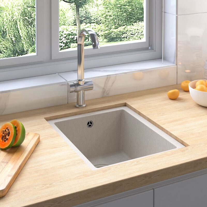 

vidaXL Fregadero de cocina con rebosadero granito beige - Beige