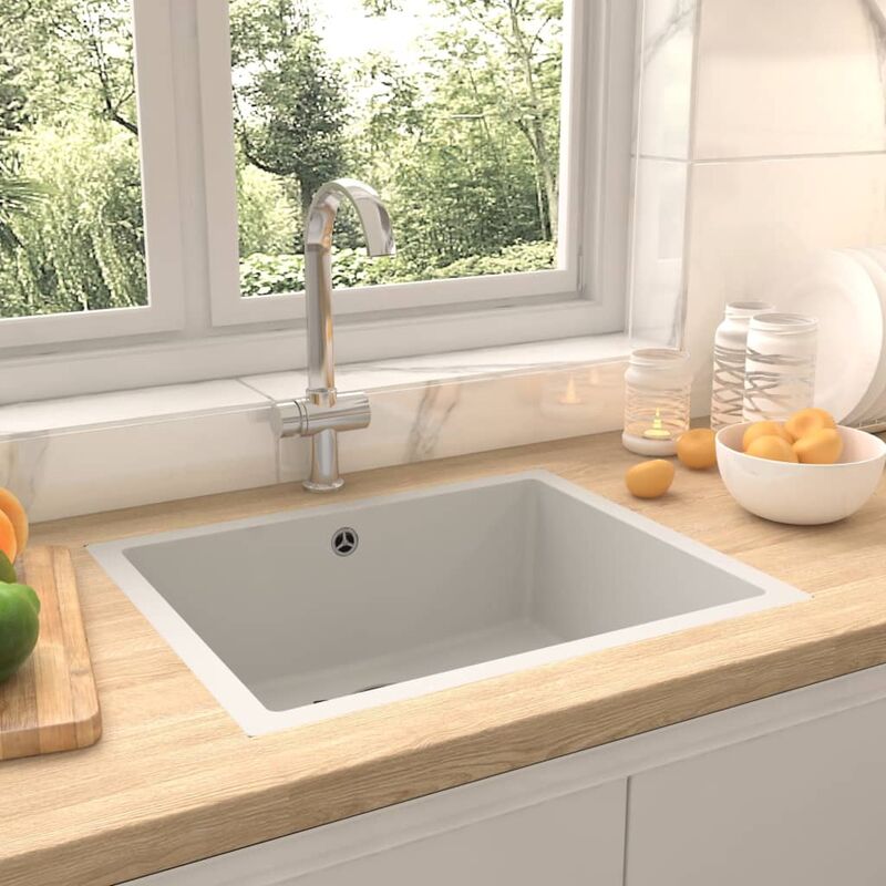 

Fregadero de cocina con rebosadero granito blanco