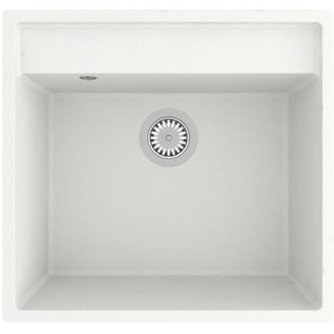 Fregadero de cocina con rebosadero granito blanco vidaXL