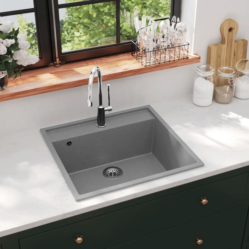 

Fregadero de cocina con rebosadero granito gris - Gris