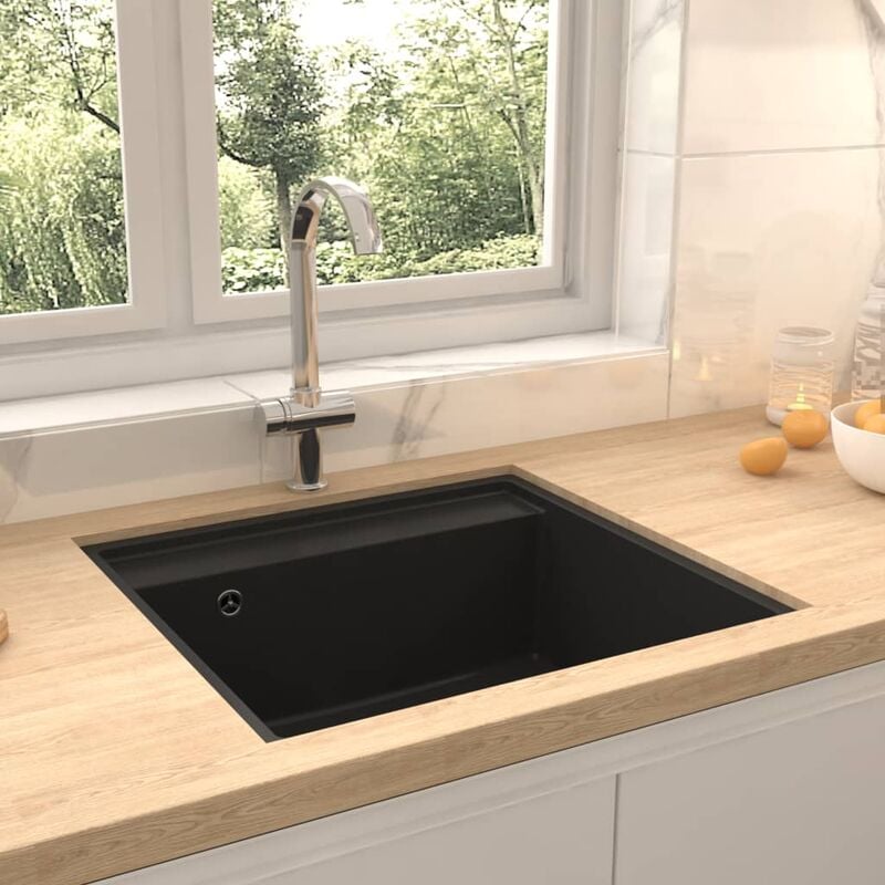 

Fregadero de cocina con rebosadero granito negro
