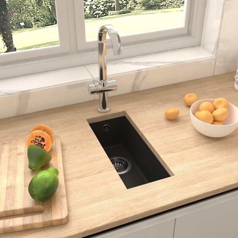 

Fregadero de cocina con rebosadero granito negro