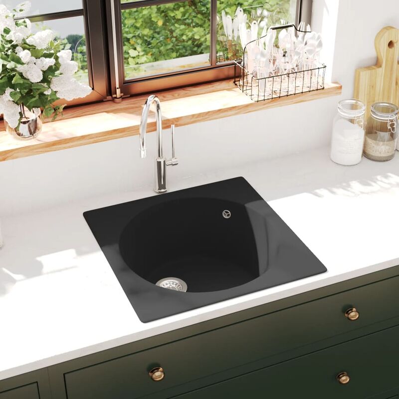 

Fregadero de cocina con rebosadero granito negro - Negro