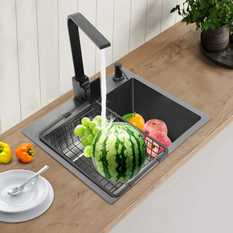 Fregadero de cocina de acero inoxidable 4045 cm, fregadero empotrado, fregadero con grifería, grifería de desagüe
