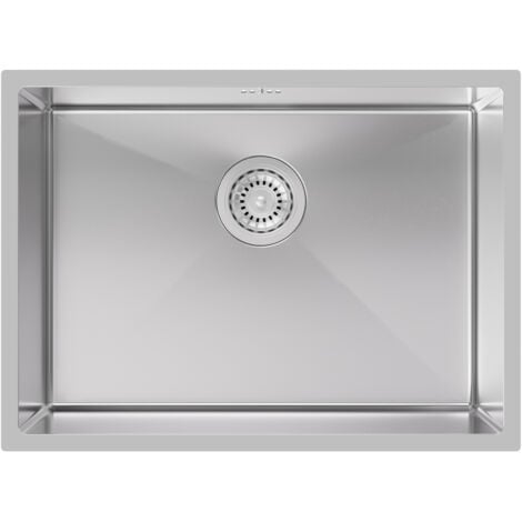 AURALUM MAX Fregadero de cocina de acero inoxidable 60 x 44 CM, fregadero empotrado para armarios bajos a partir de 65 CM, plateado